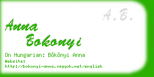 anna bokonyi business card